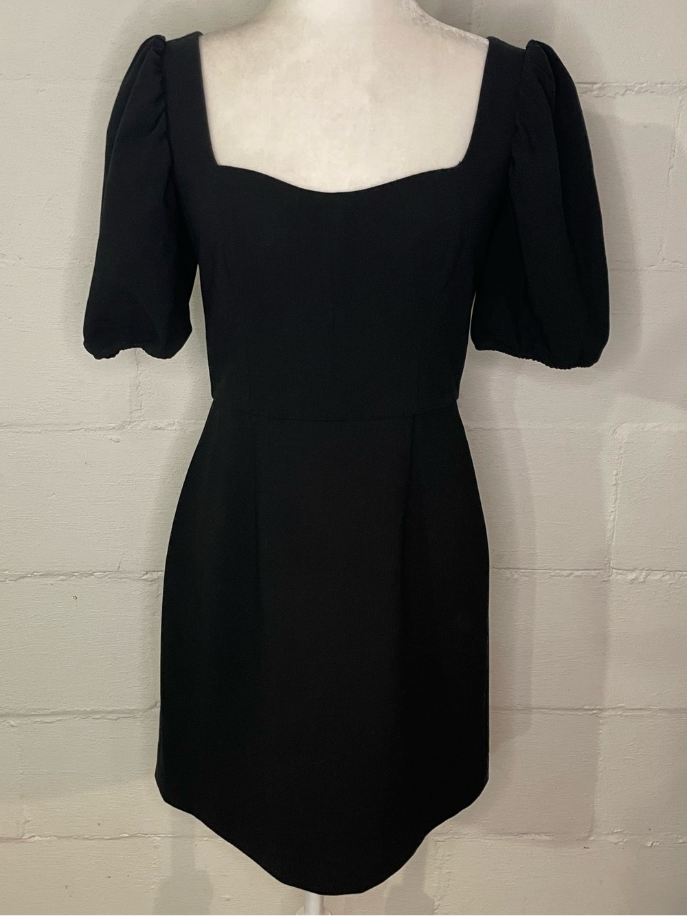 French Connection Black Square-Neck Puff Sleeve Mini Dress
